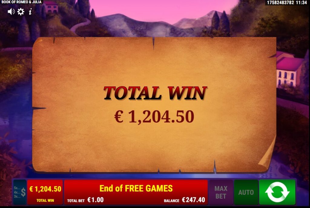 Gamomat Book of Romeo and Julia Slot Big Win 1,205x