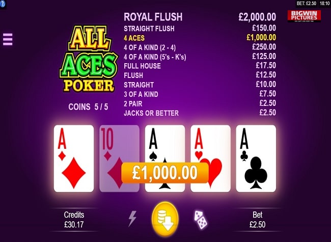 dave-jackpot on all aces! 4 aces!